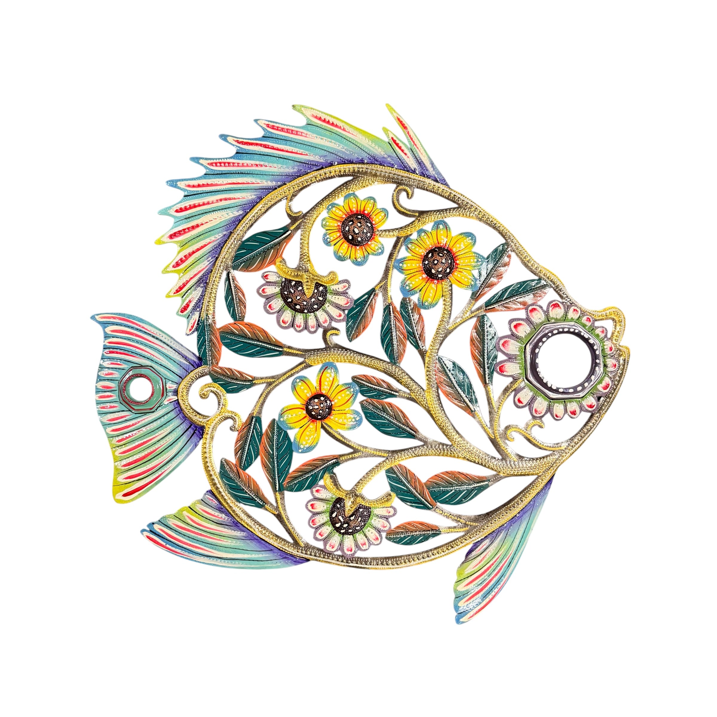 Oil Drum Top Fish and Flowers