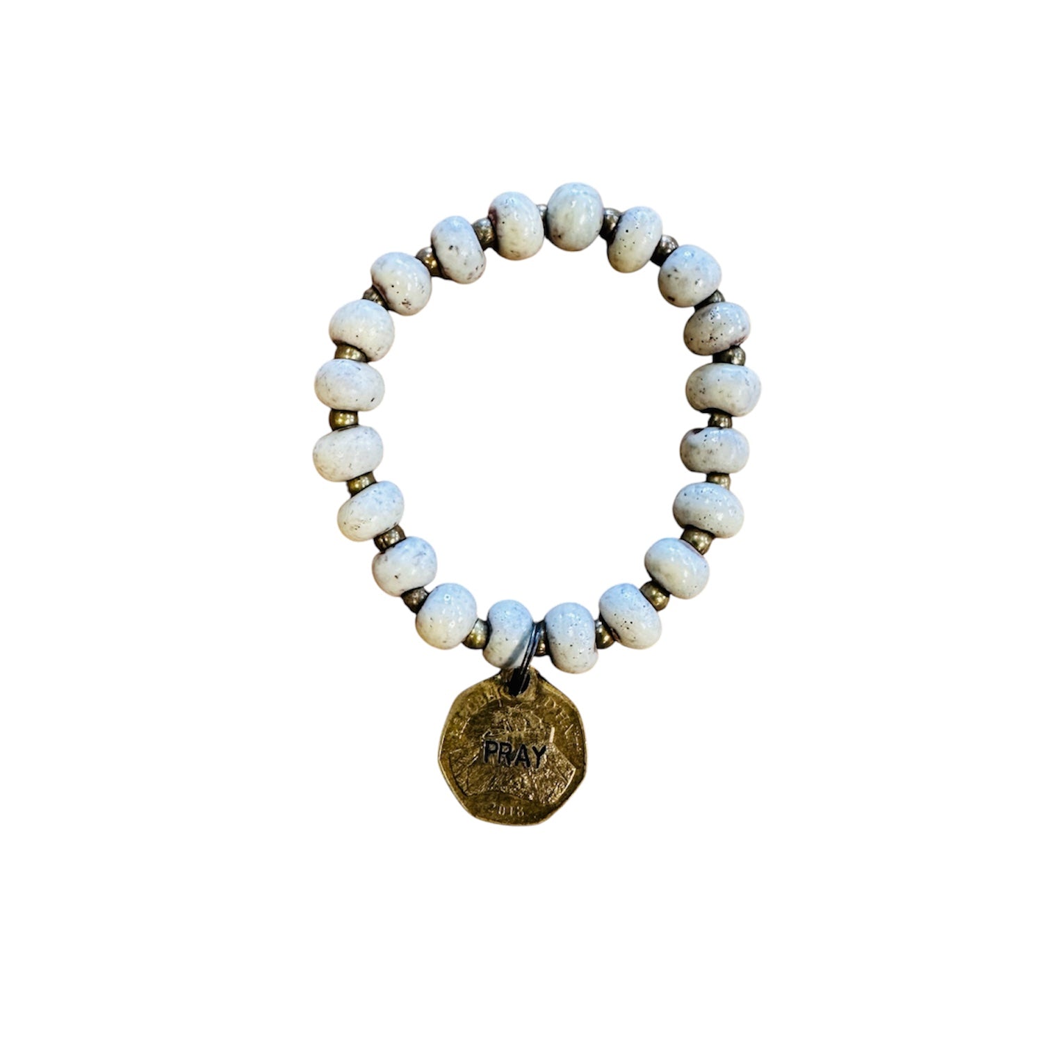 Ceramic Coin Bracelet - Pray - Stone