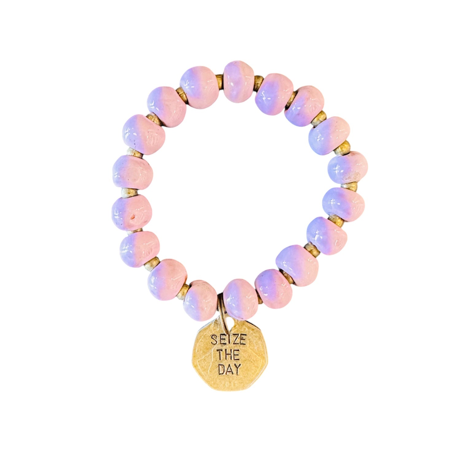 Ceramic Coin Bracelet - Seize the Day - Pink