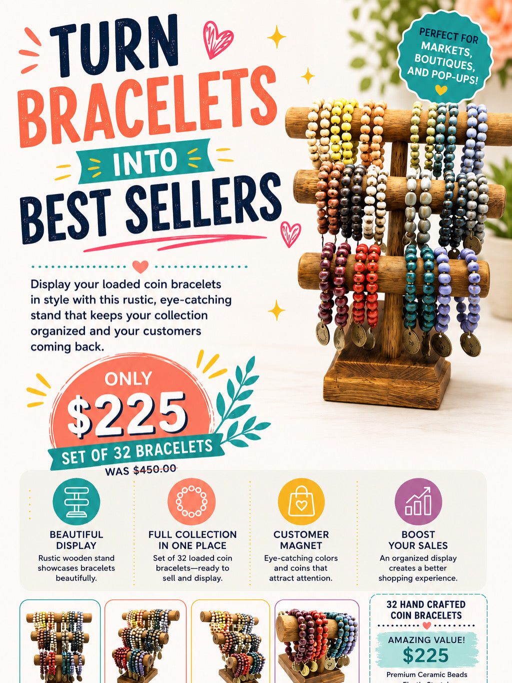Loaded Coin Bracelet Display (set of 32)