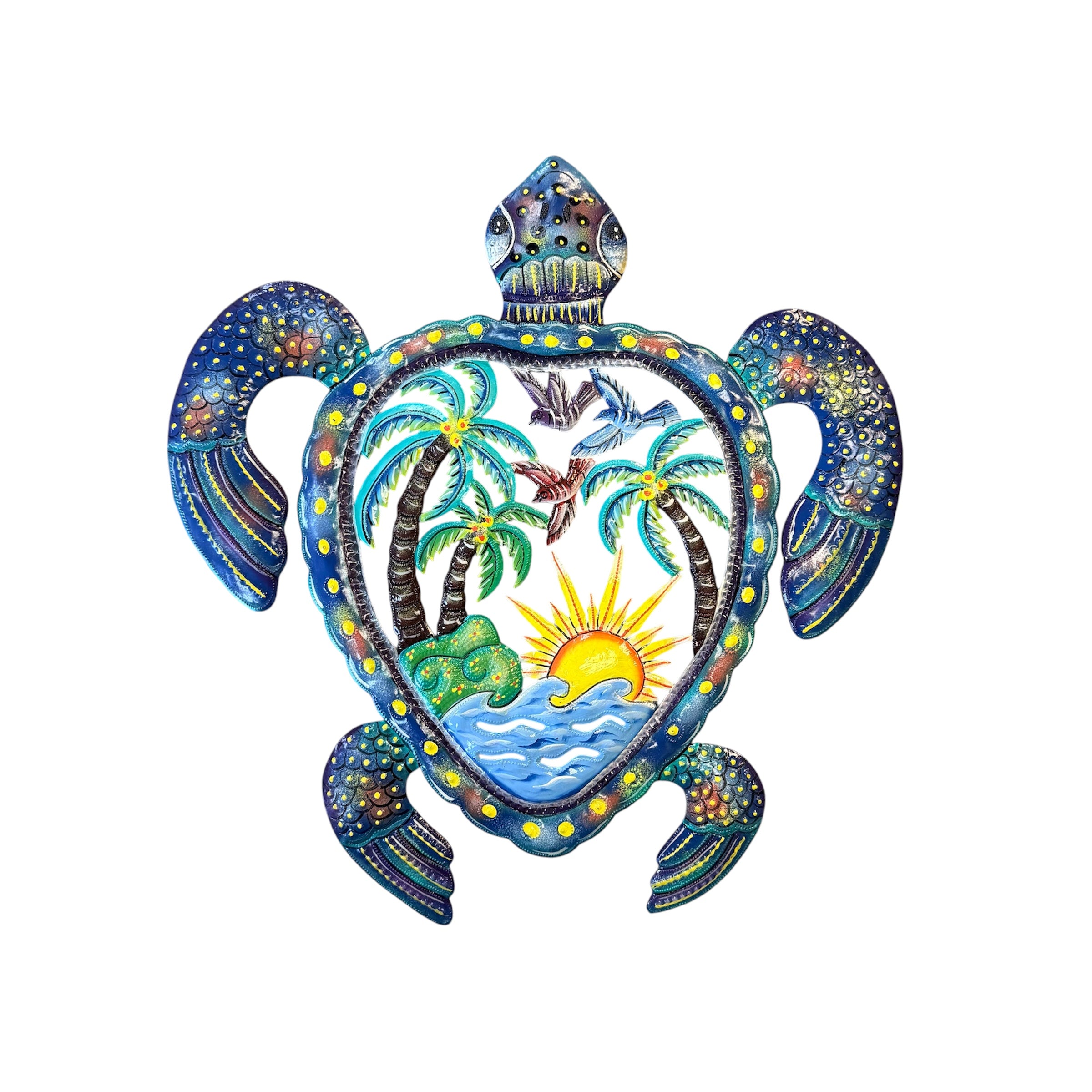 Blue Palm Tree Sea Turtle - Vertical