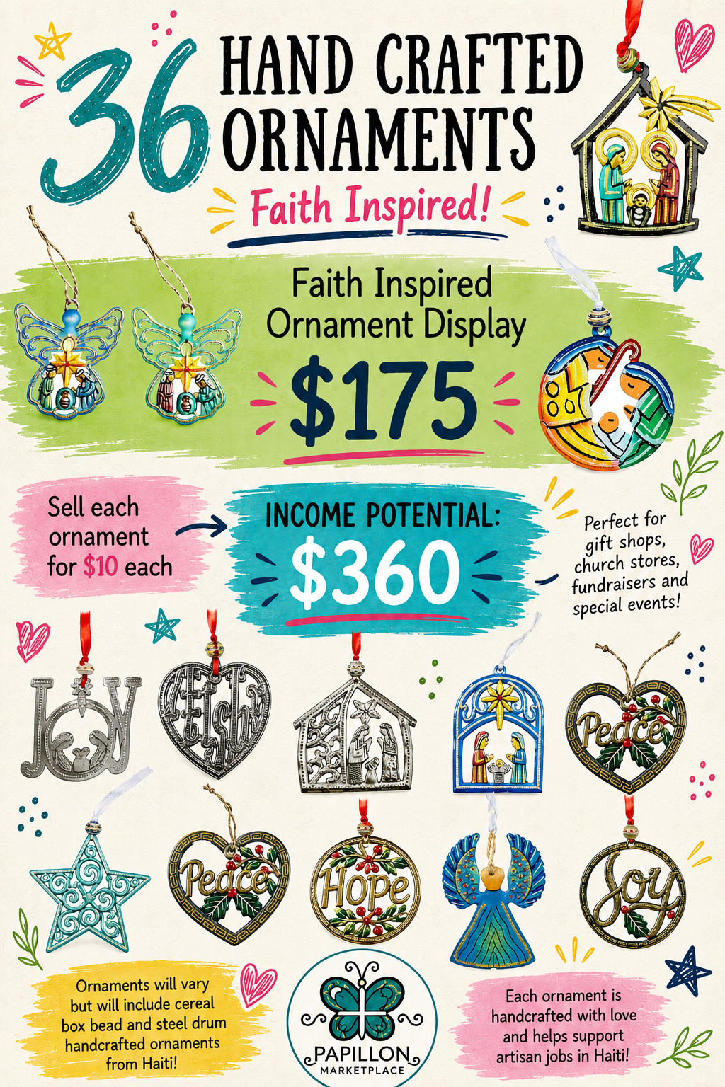 Deluxe Faith Based Loaded Ornament Display (36 Pack)
