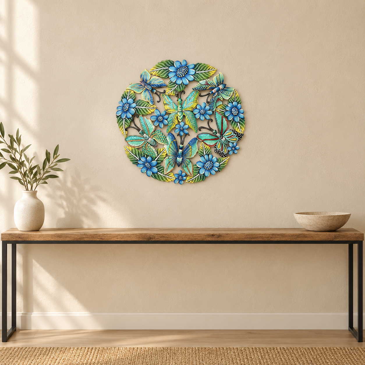 Colbert Green Butterflies & Blue Flowers