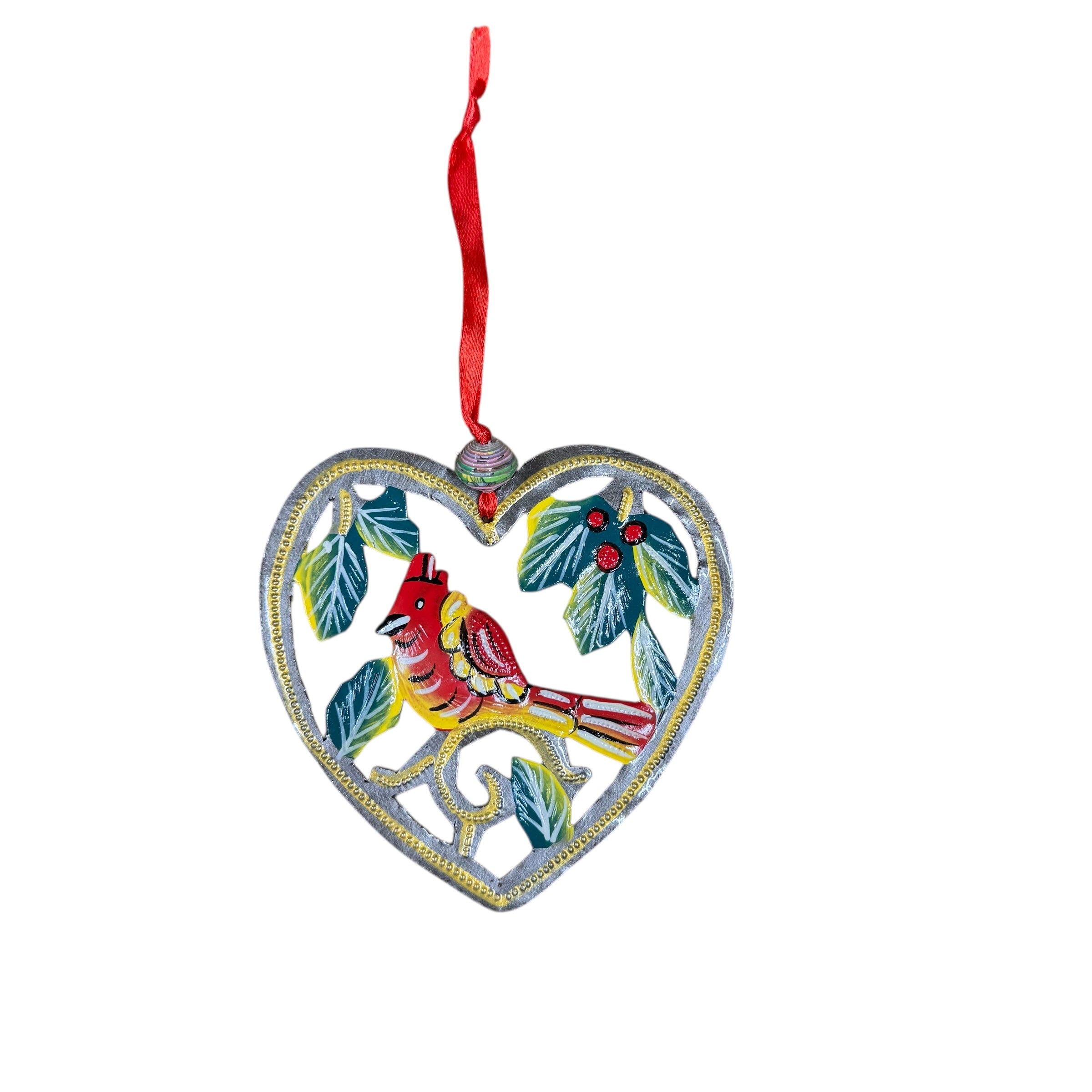 Cardinal Heart Ornament 5”
