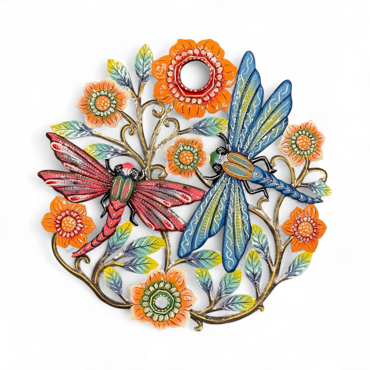 Dragonfly Oil Drum Top- Brightly Painted