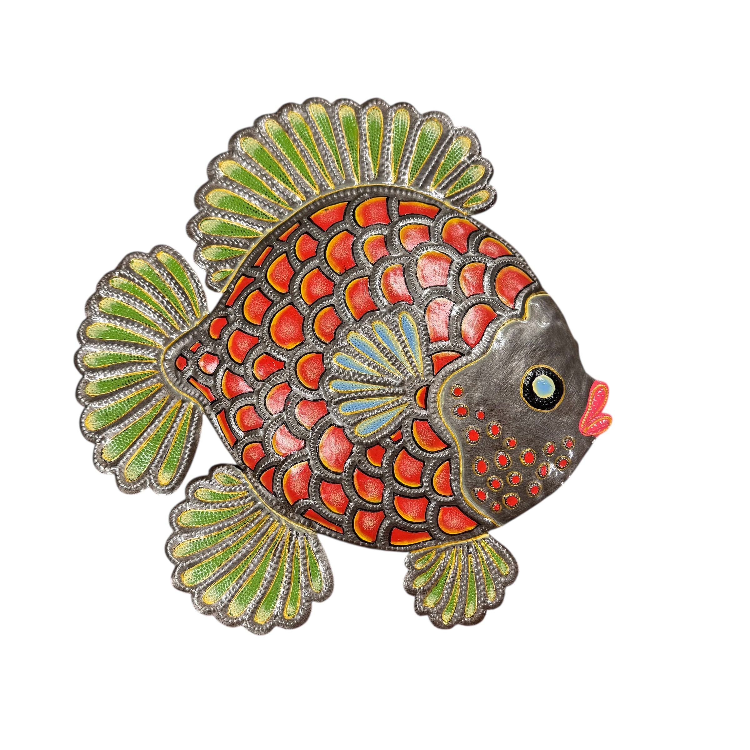Medium Orilien Fish- Green & Coral