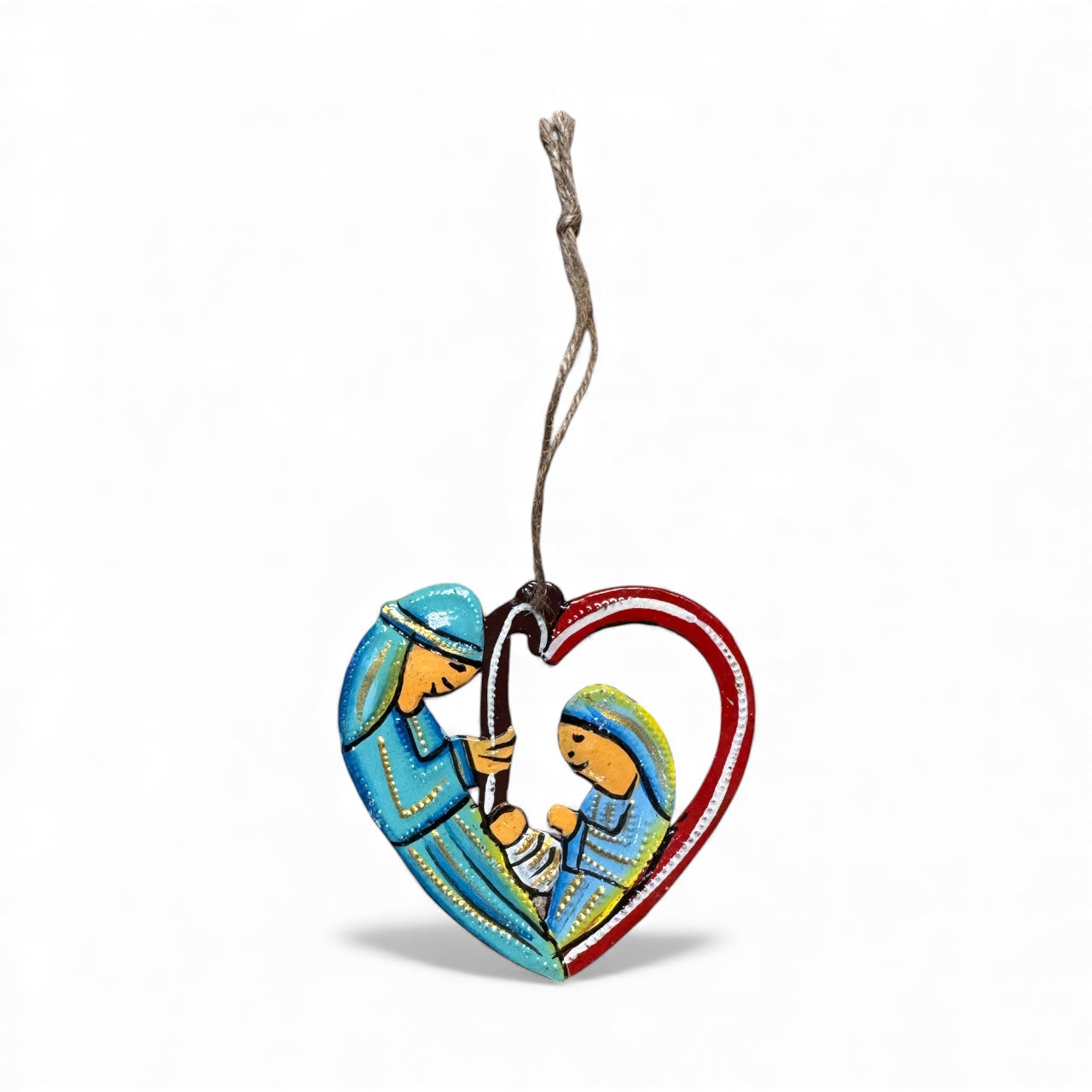 Heart Nativity Ornament- Painted (Red-Blue)