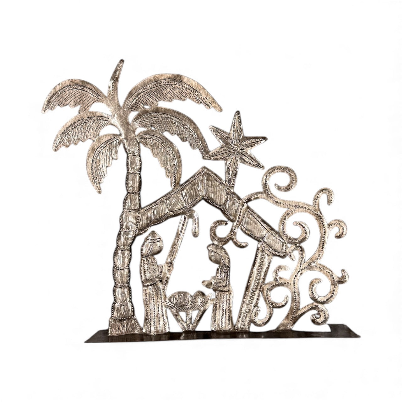 Palm Tree Standing Nativity- Brushed Metal