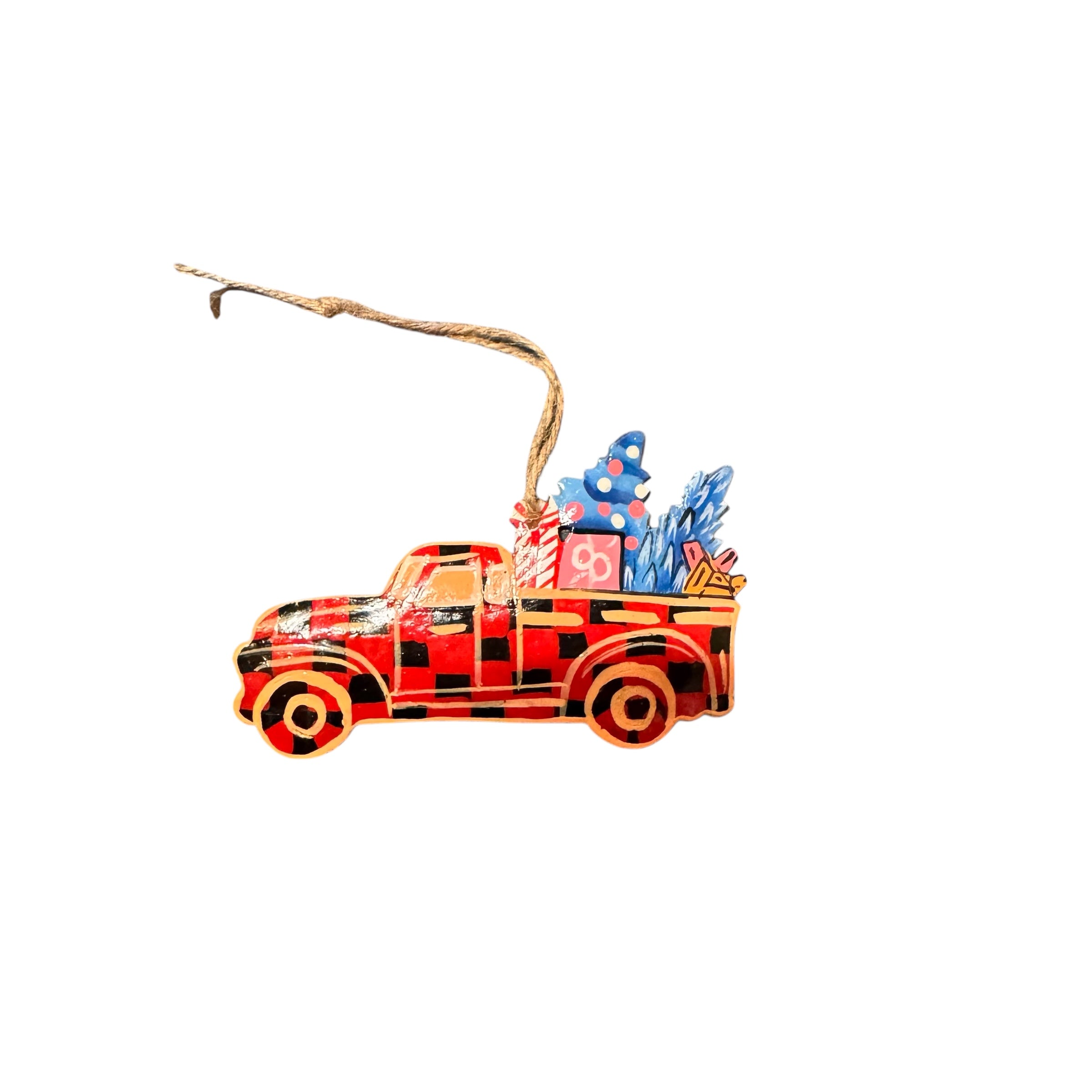 Checkerboard Truck Ornament- Red/Black
