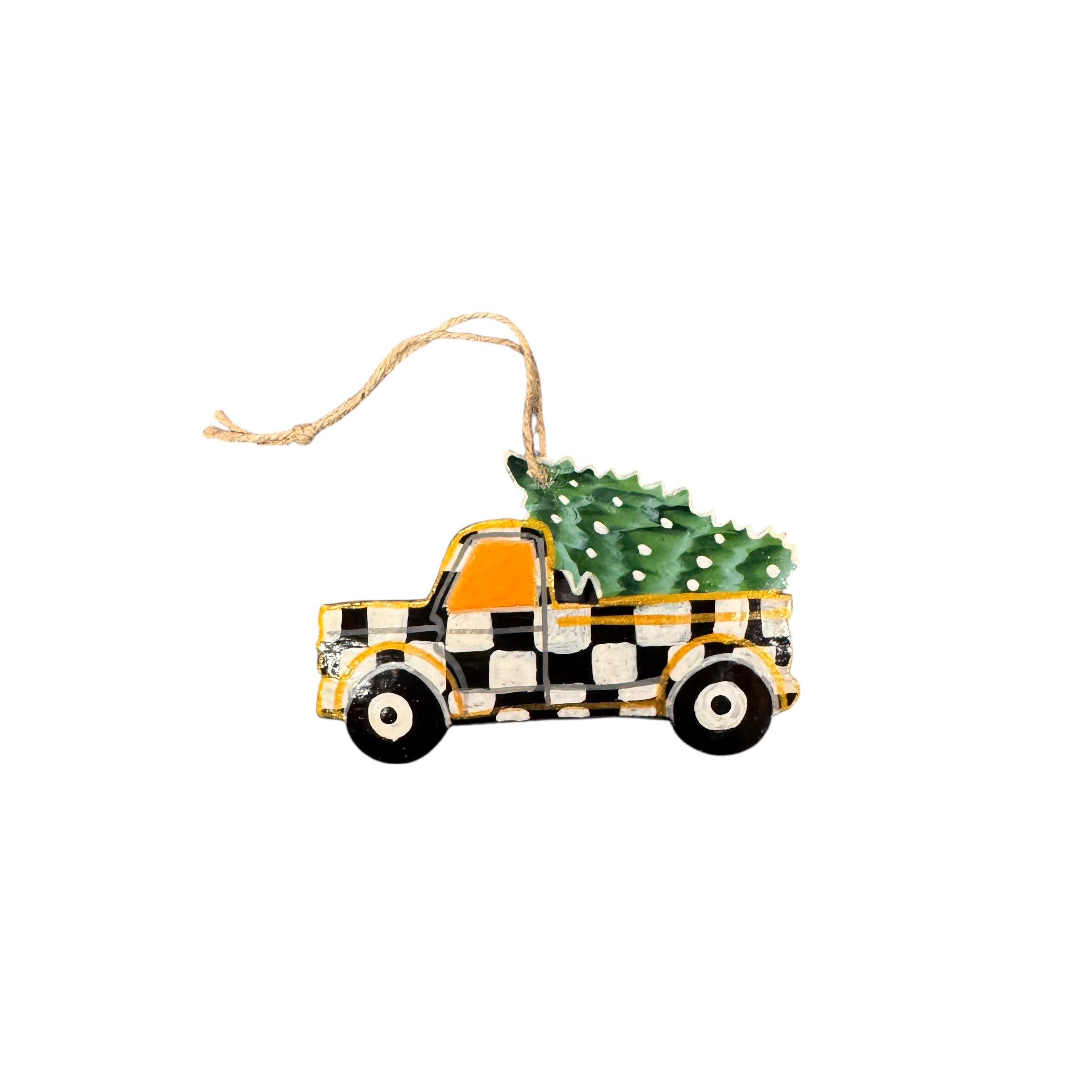 Checkerboard Truck Ornament- White/Black