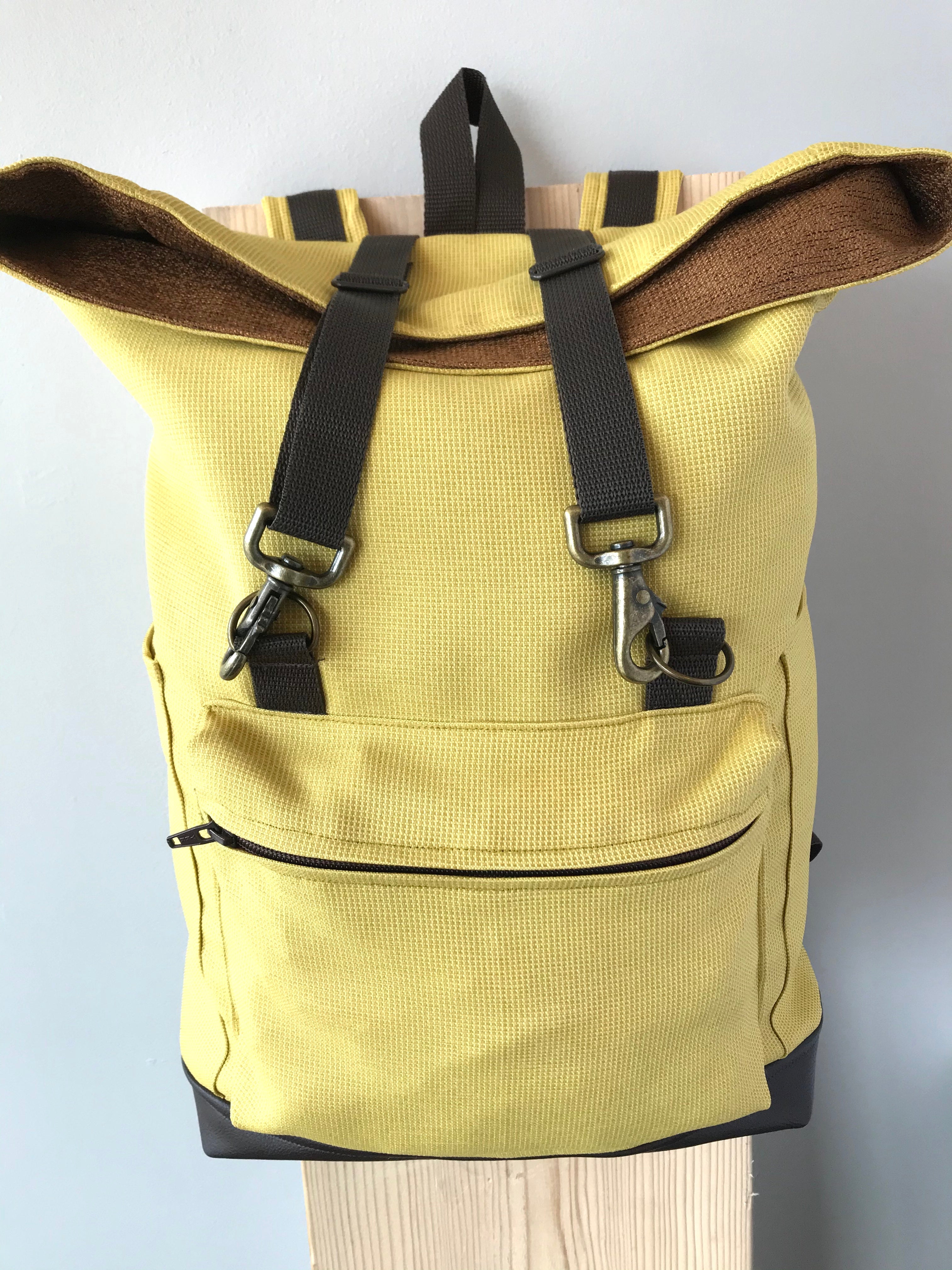 backpack with leather bottom Fold-over Backpack