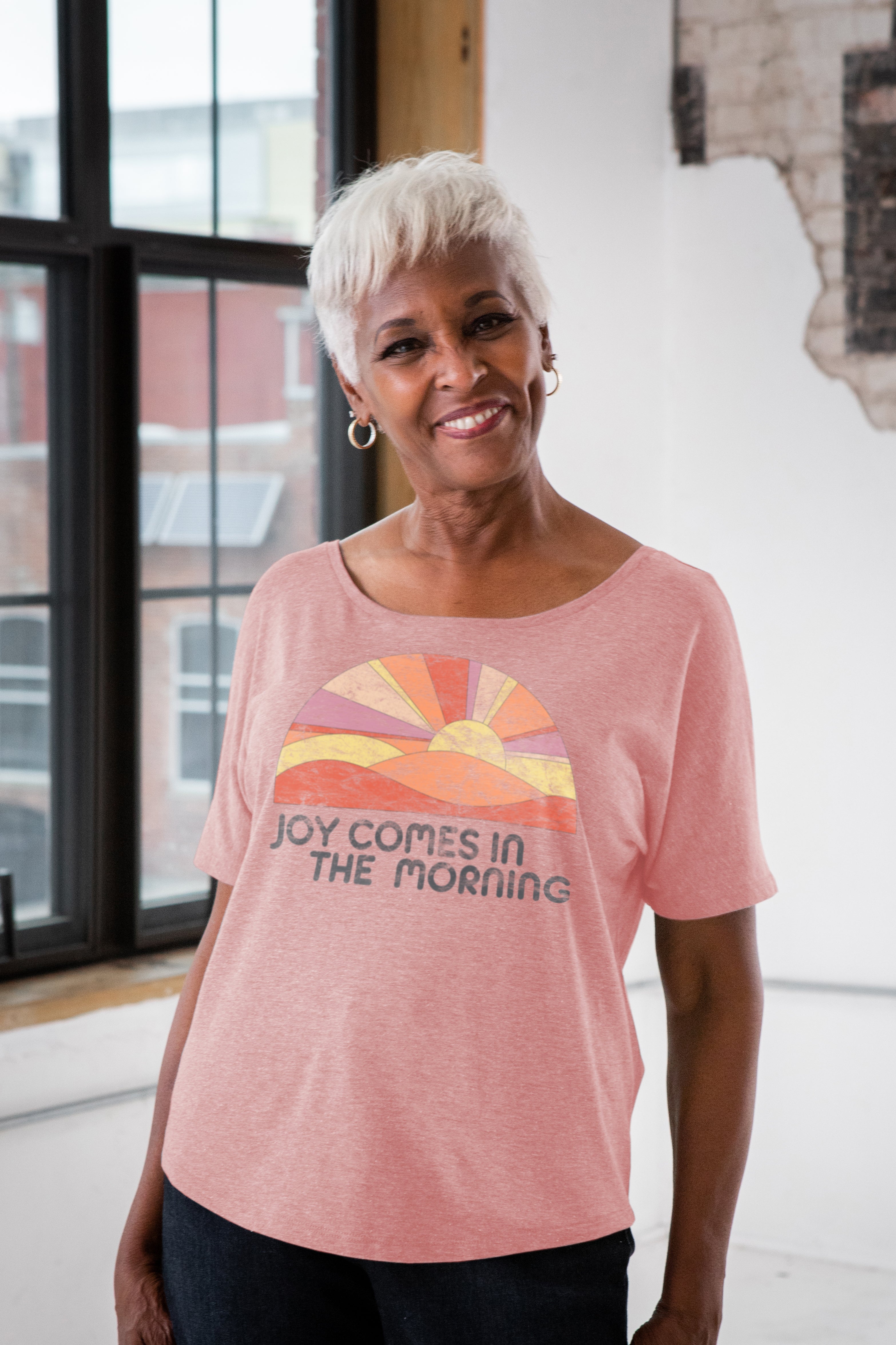 Joy Comes in the Morning Ladies Flowy Eco-Triblend Tee