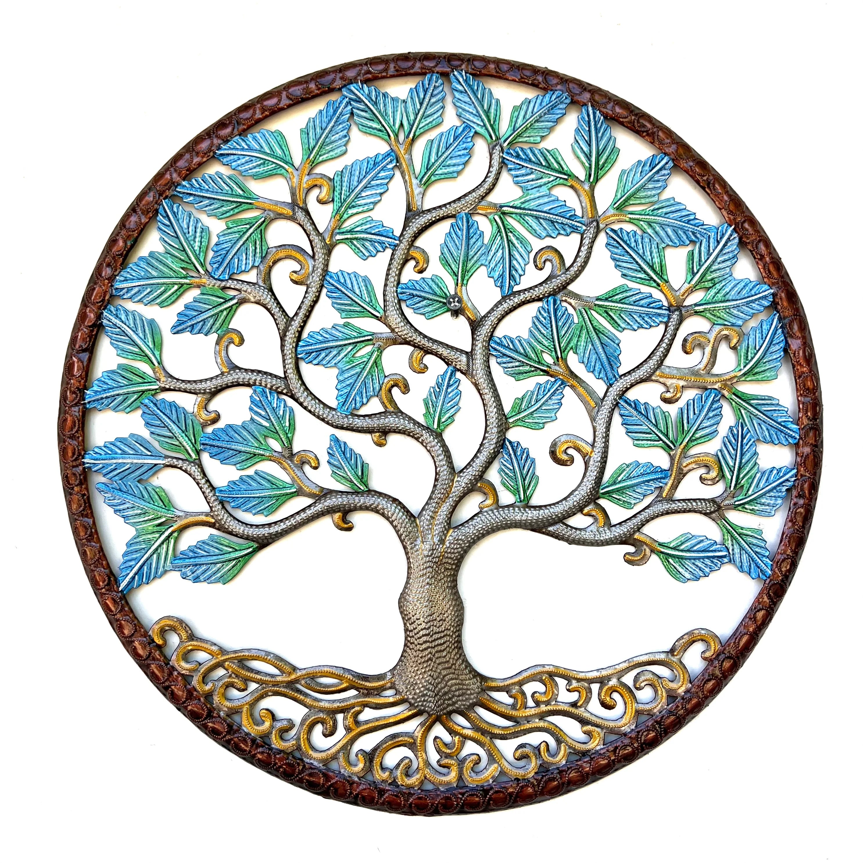Large Round Bronze - Blue Green Tree