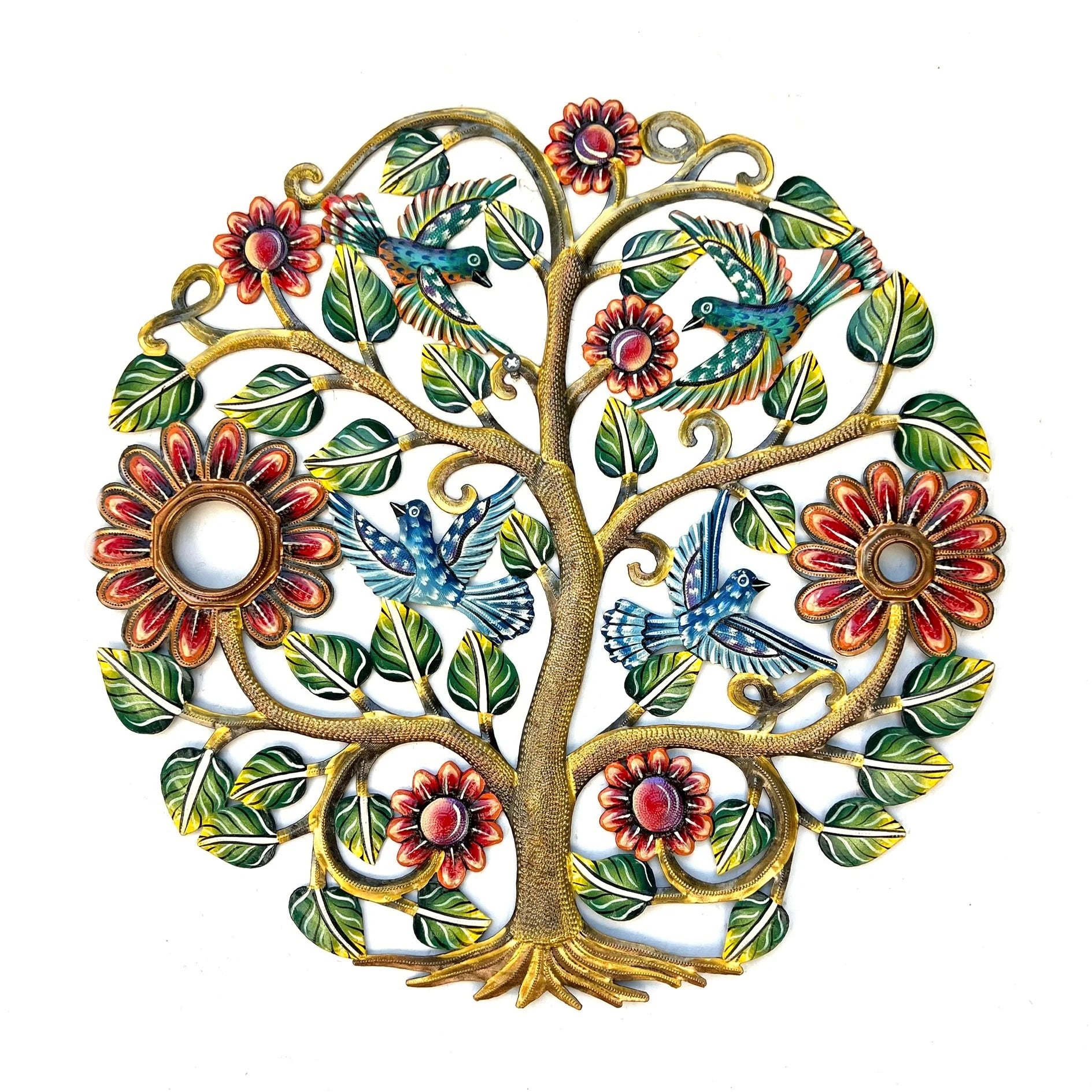 Oil Drum Top - Gold Tree Red Flowers