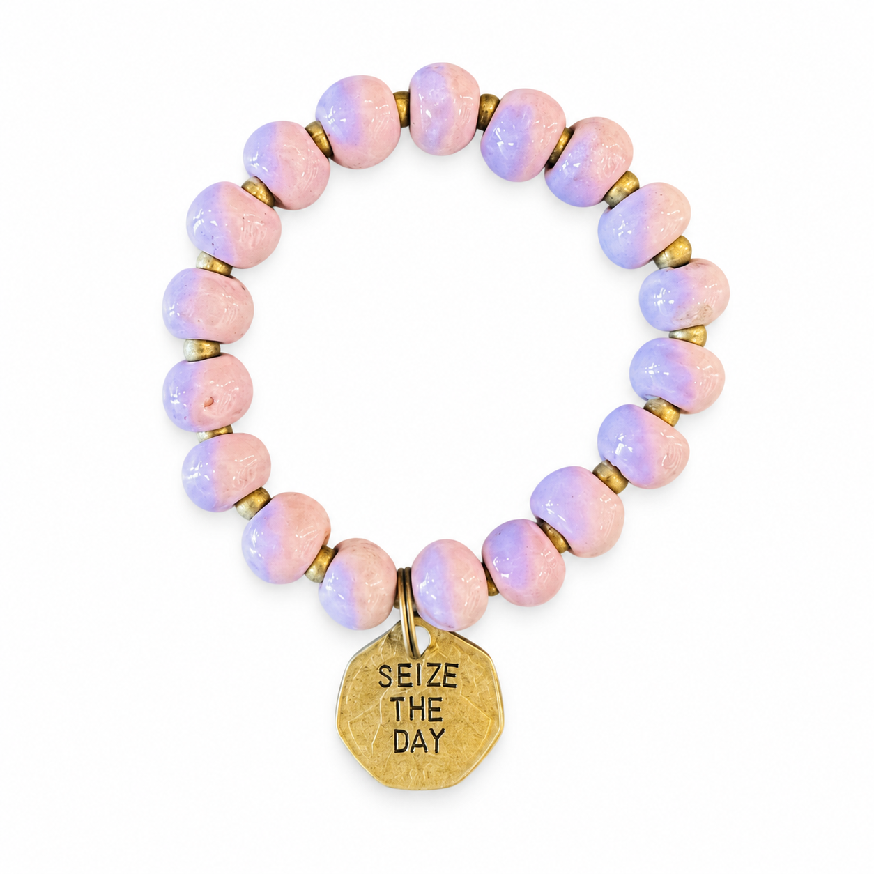 Ceramic Coin Bracelet - Seize the Day - Pink