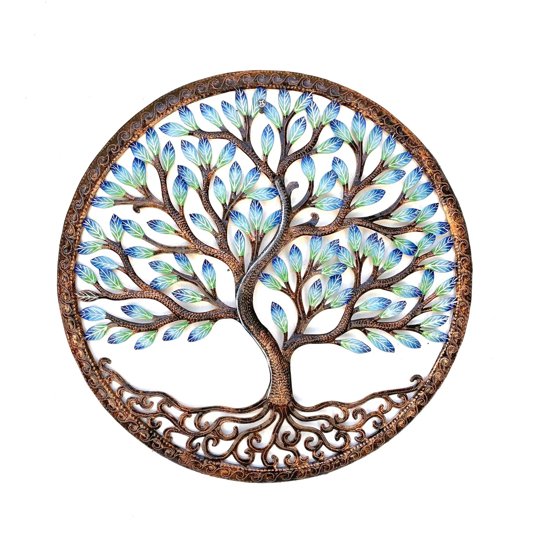 Round Bronze Blue Green Tree