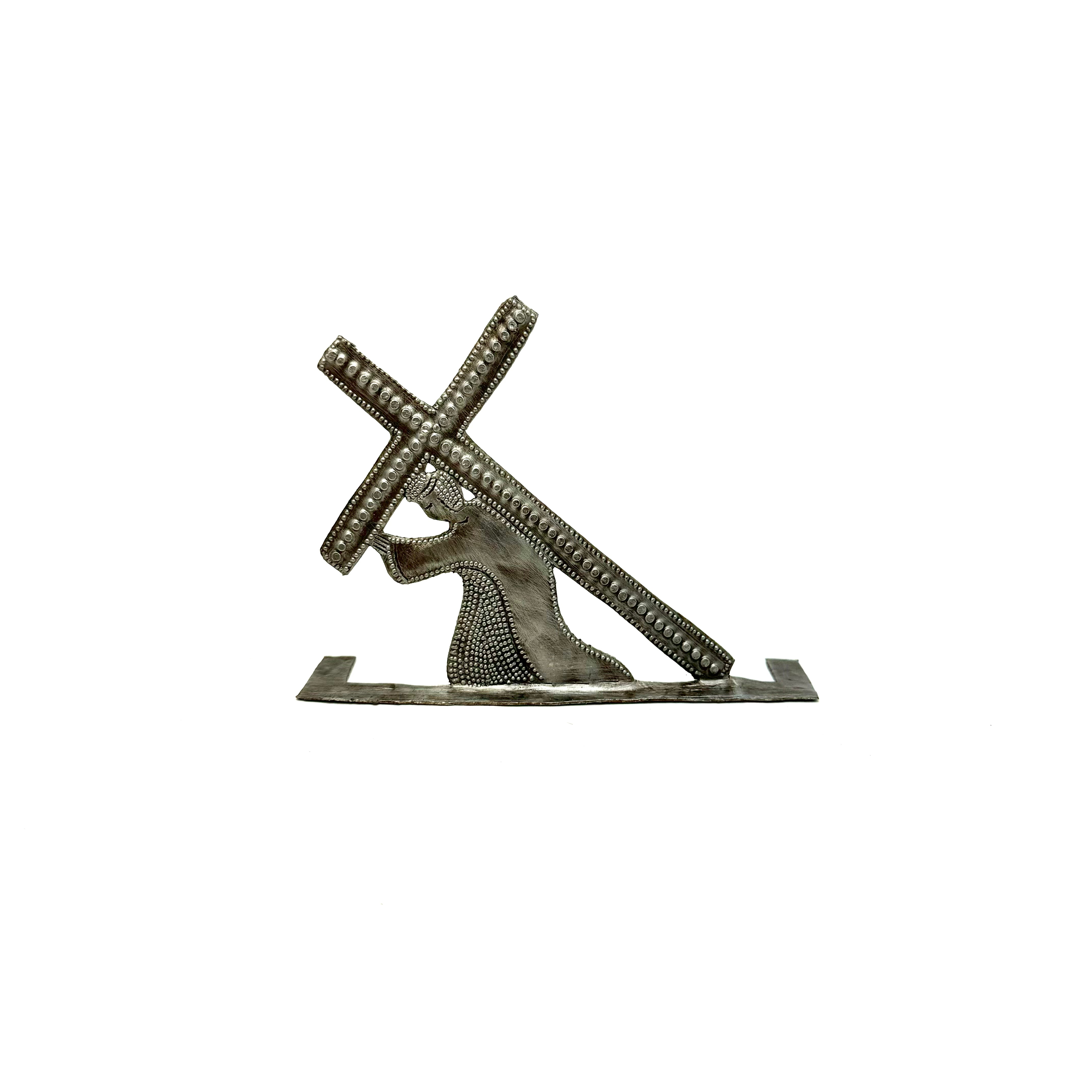 Haitian steel drum cross hand hammered metal art faith based Christmas gift