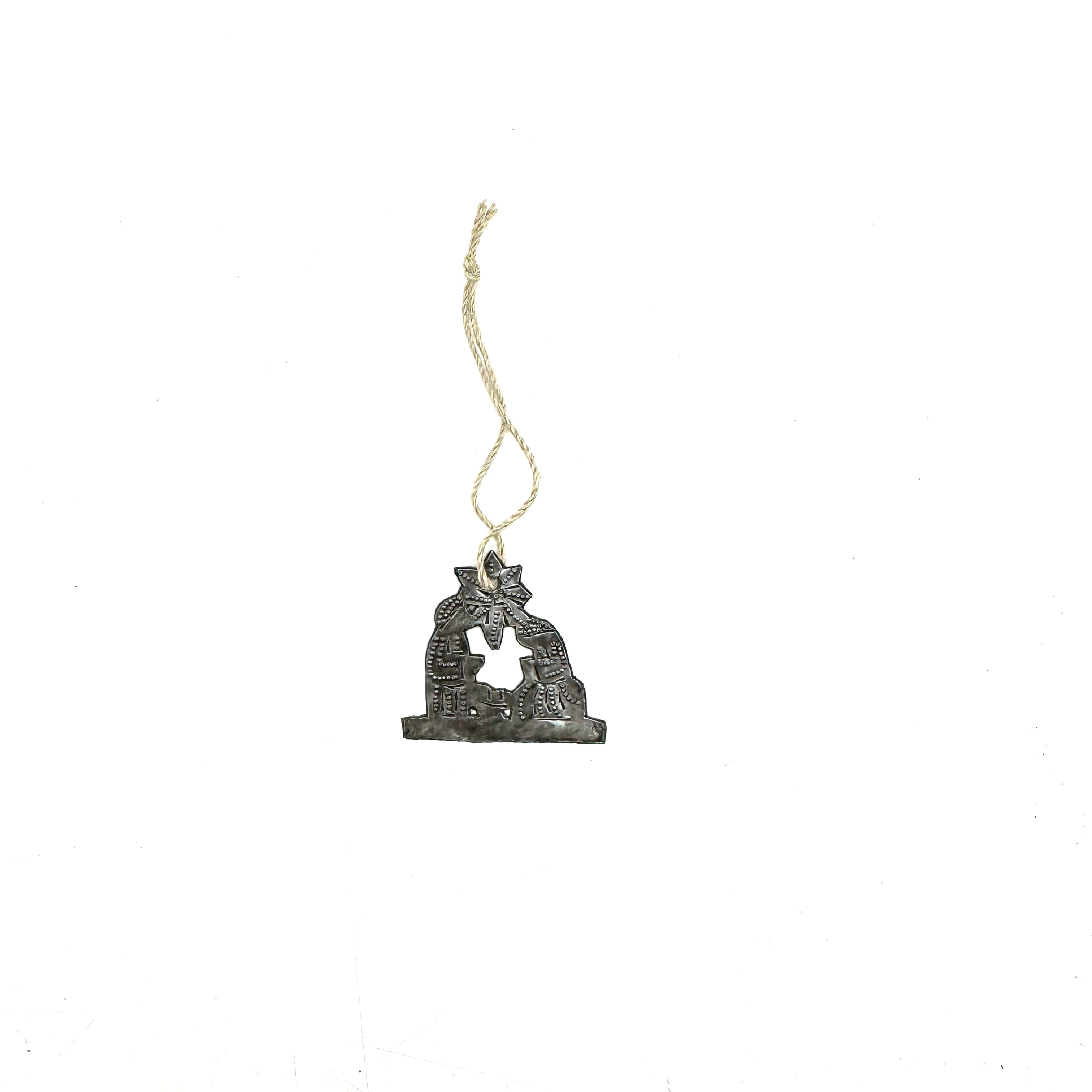 World's smallest nativity ornament natural finish handmade Haitian recycled steel drum