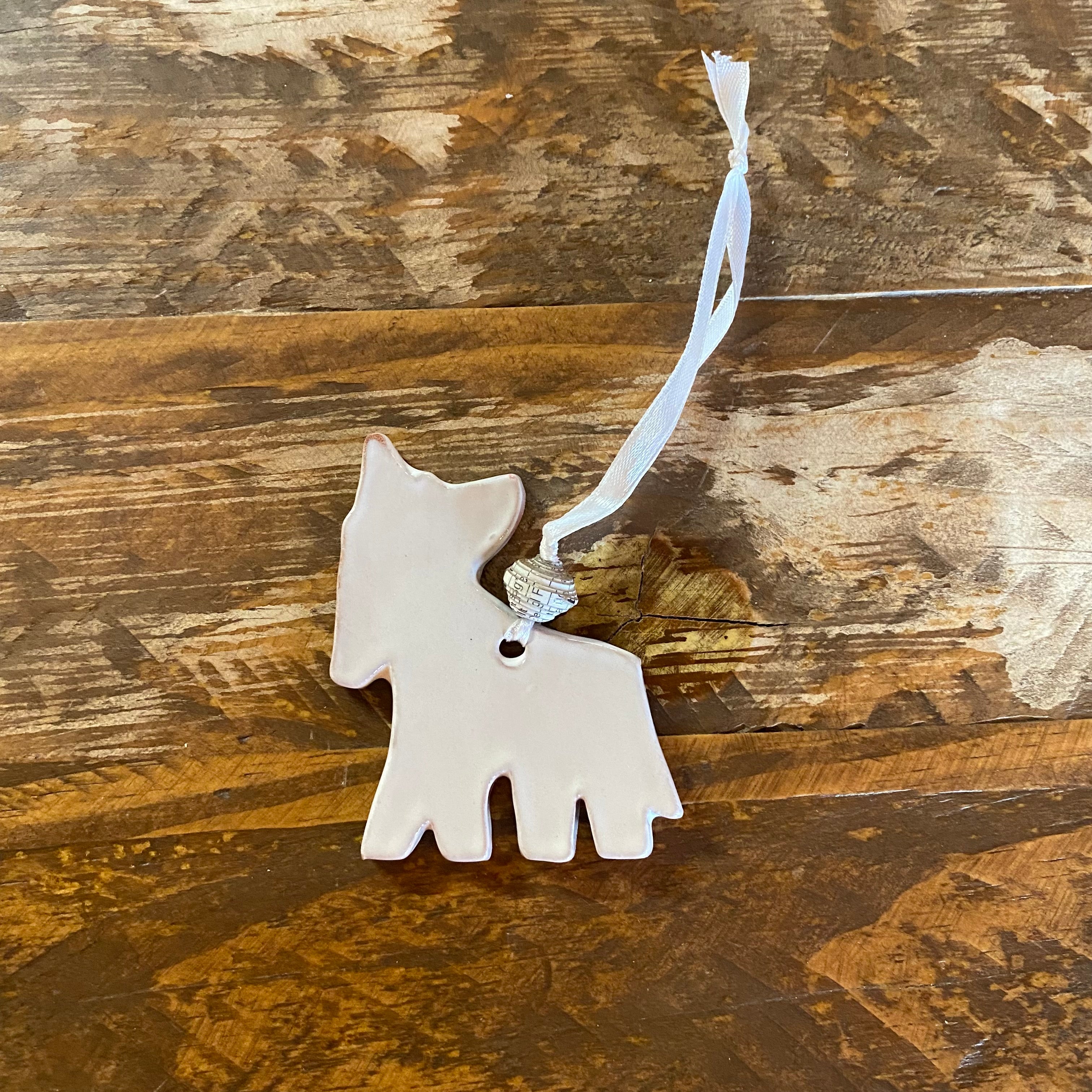 Handmade ceramic donkey ornament Haiti fair trade — lace print flat finish holiday gift