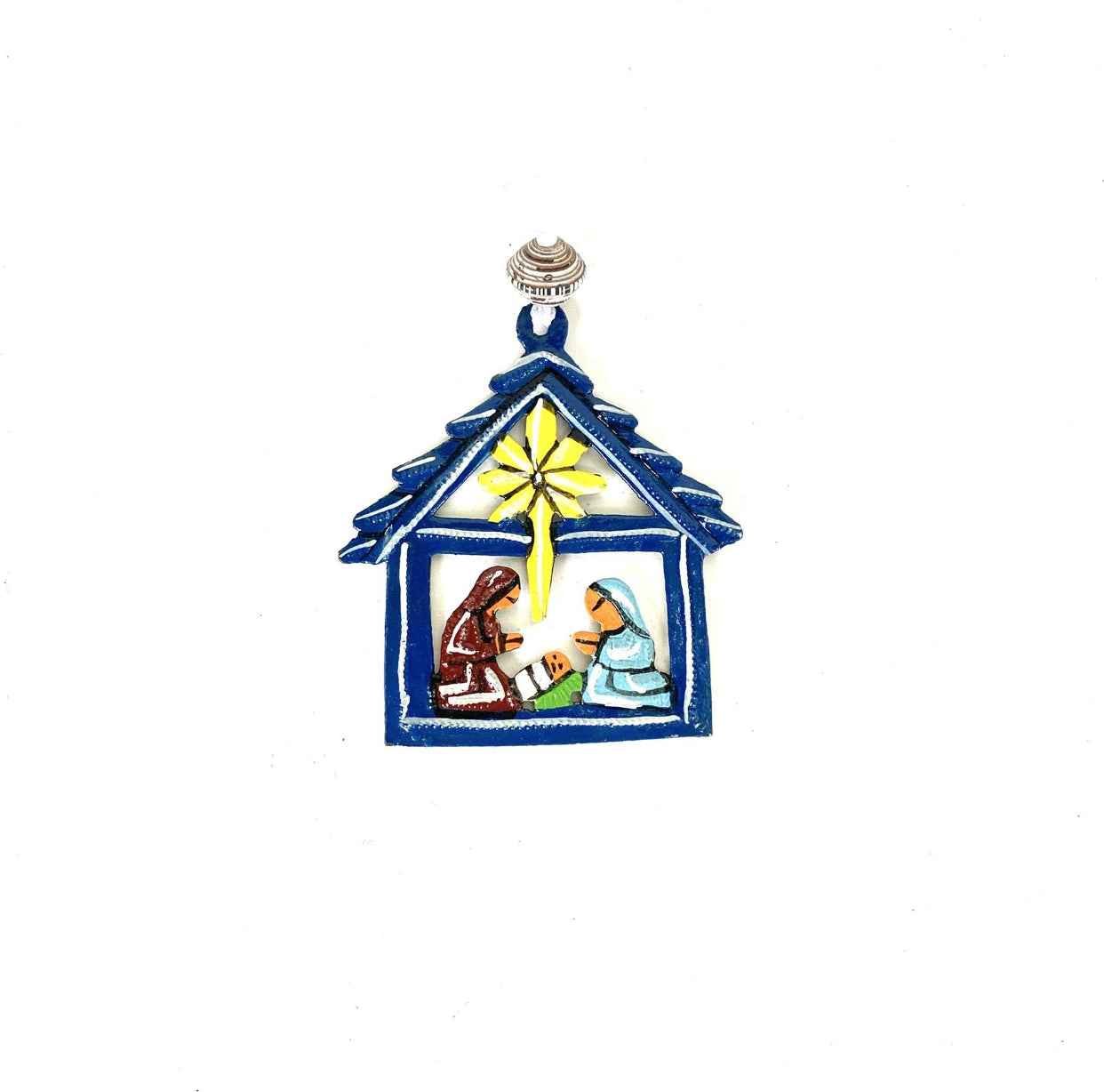 Star tiny nativity ornament handmade recycled steel drum Haiti — fair trade Christmas gift boutique