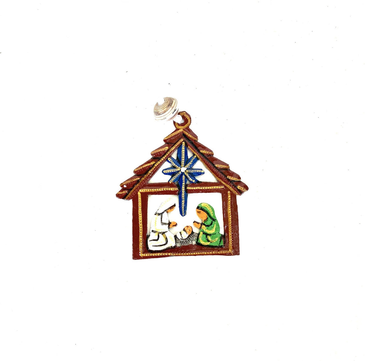 Star tiny nativity ornament handmade recycled steel drum Haiti — fair trade Christmas gift boutique