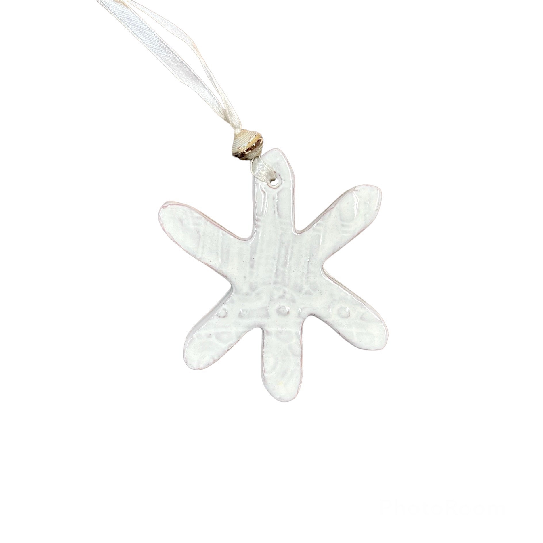 White ceramic snowflake ornament handmade Haiti fair trade — 3.5 inch holiday Christmas gift