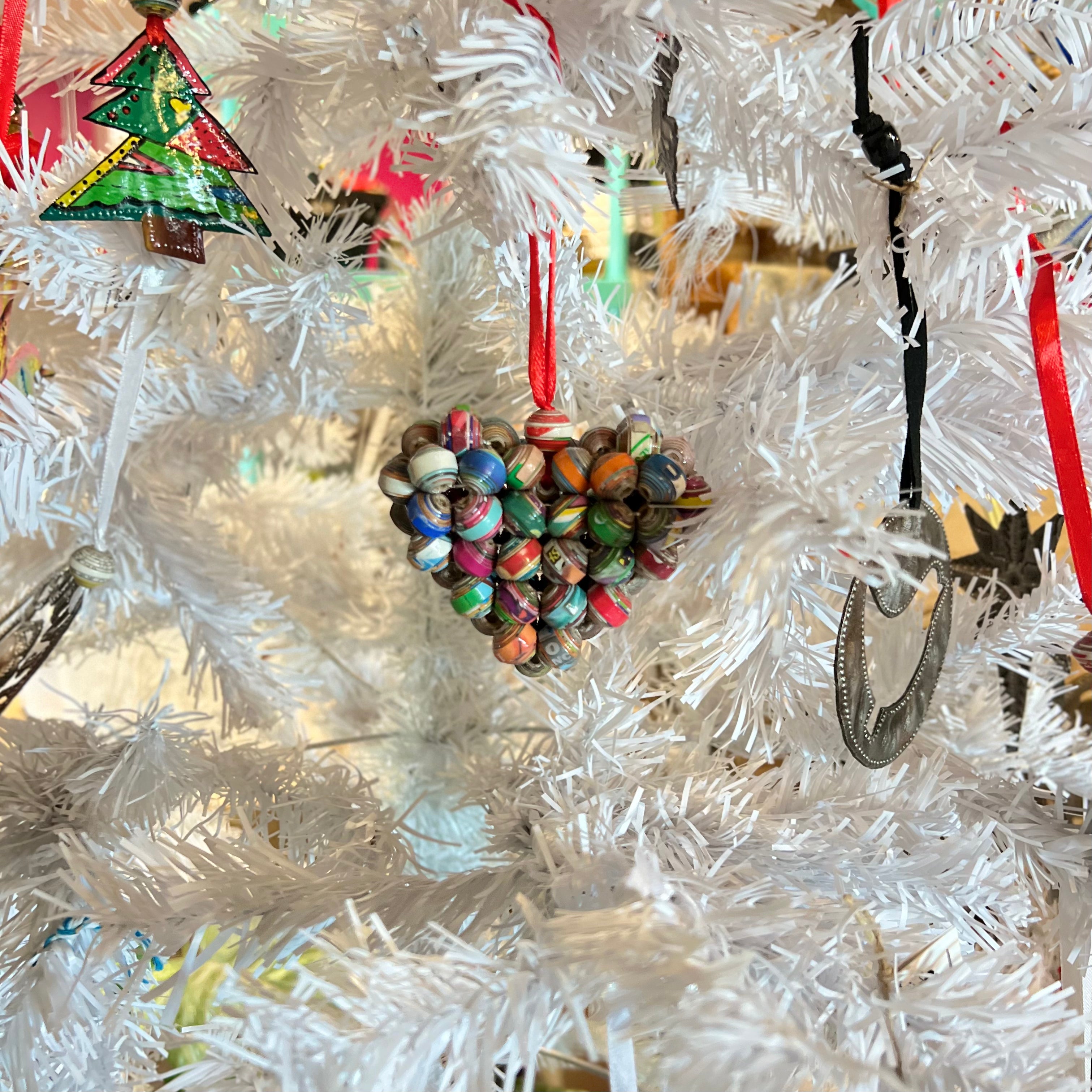 Cereal Box Bead Heart Ornament