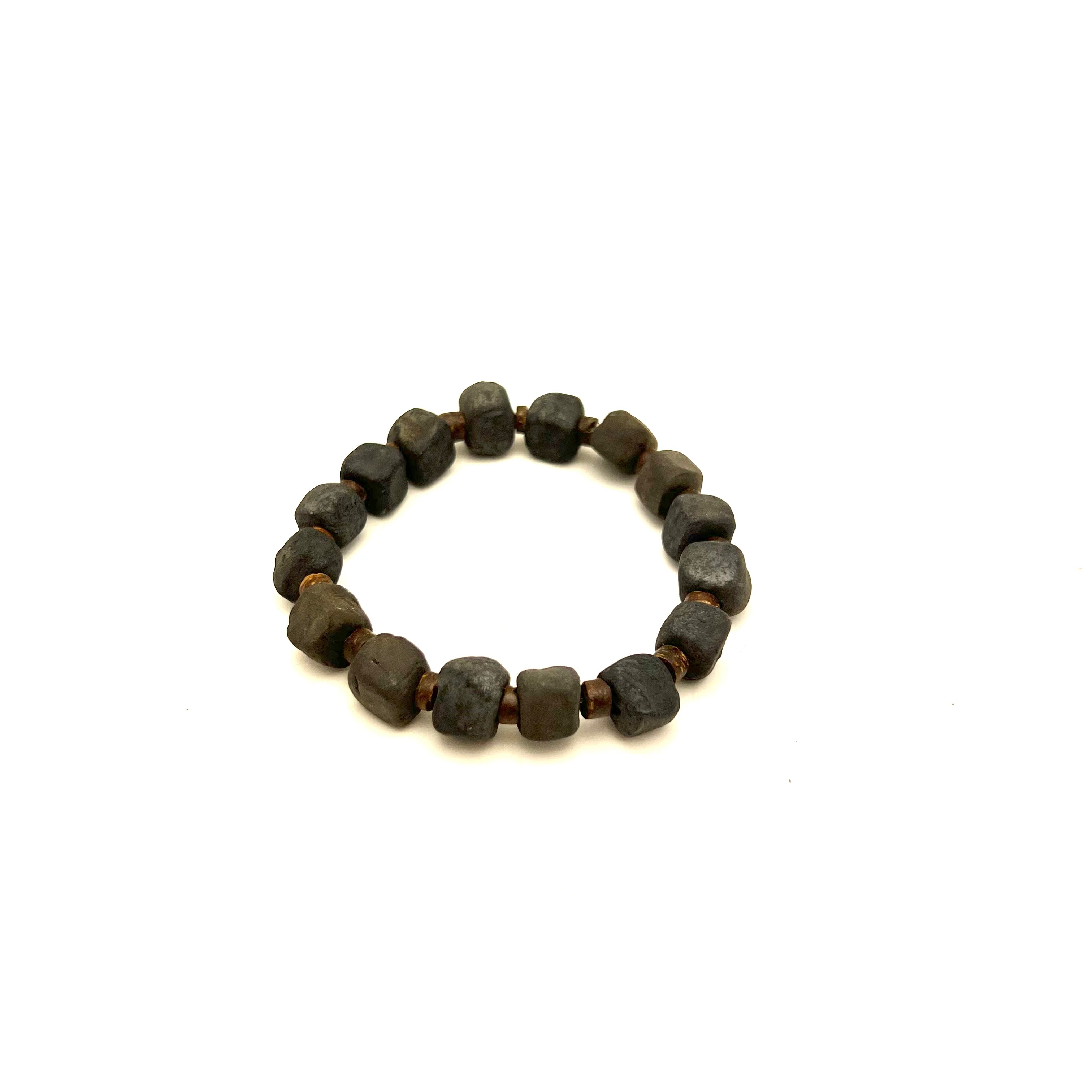 Unisex Pit-fired Bracelet- Square Beads