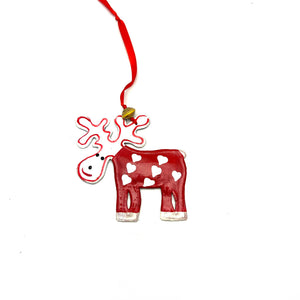 Moose Ornament- Red with White